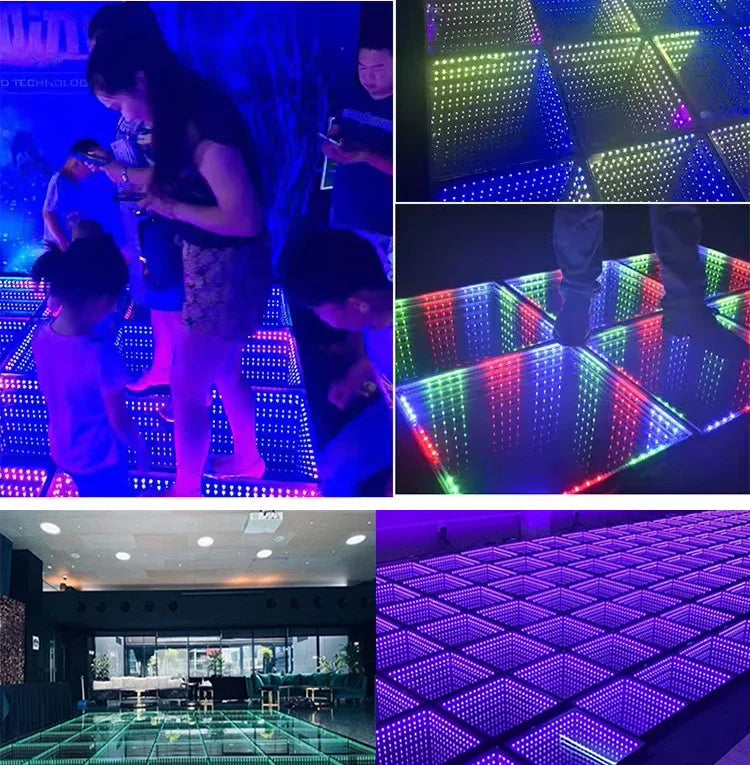 0.5x0.5m Stage LED Dance Floor Light 3d Mirror Abyss Tempered Glass LED Dancing Floor Tiles for DJ Disco Club Wedding Party