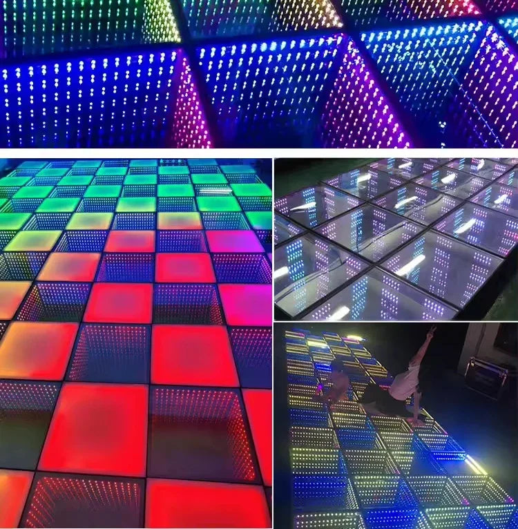 0.5x0.5m Stage LED Dance Floor Light 3d Mirror Abyss Tempered Glass LED Dancing Floor Tiles for DJ Disco Club Wedding Party