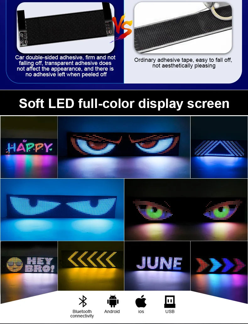 LED Matrix Pixel Panel Scrolling Bright Advertising LED Signs Flexible RGB Car Pattern Graffiti Scrolling Text Animation USB 5V