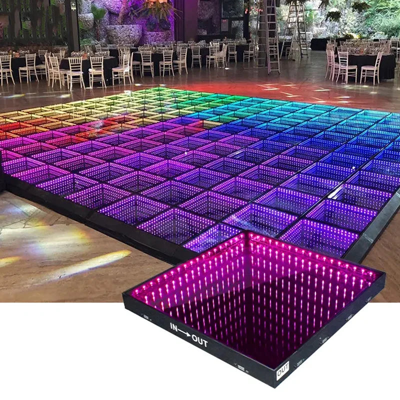 0.5x0.5m Stage LED Dance Floor Light 3d Mirror Abyss Tempered Glass LED Dancing Floor Tiles for DJ Disco Club Wedding Party