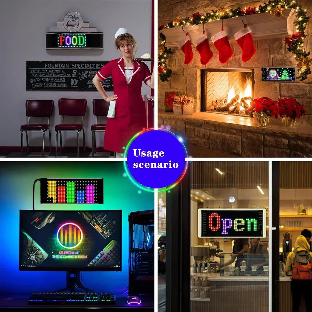 LED Matrix Pixel Screen App Bluetooth Control Flexible Display Screen DIY Programmable USB Plug-in Car Stores Hotels Bars Party