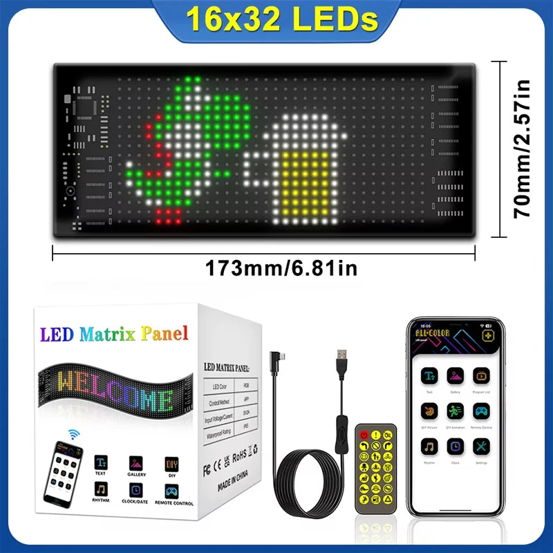 LED Matrix Pixel Panel Scrolling Bright Advertising LED Signs Flexible RGB Car Pattern Graffiti Scrolling Text Animation USB 5V