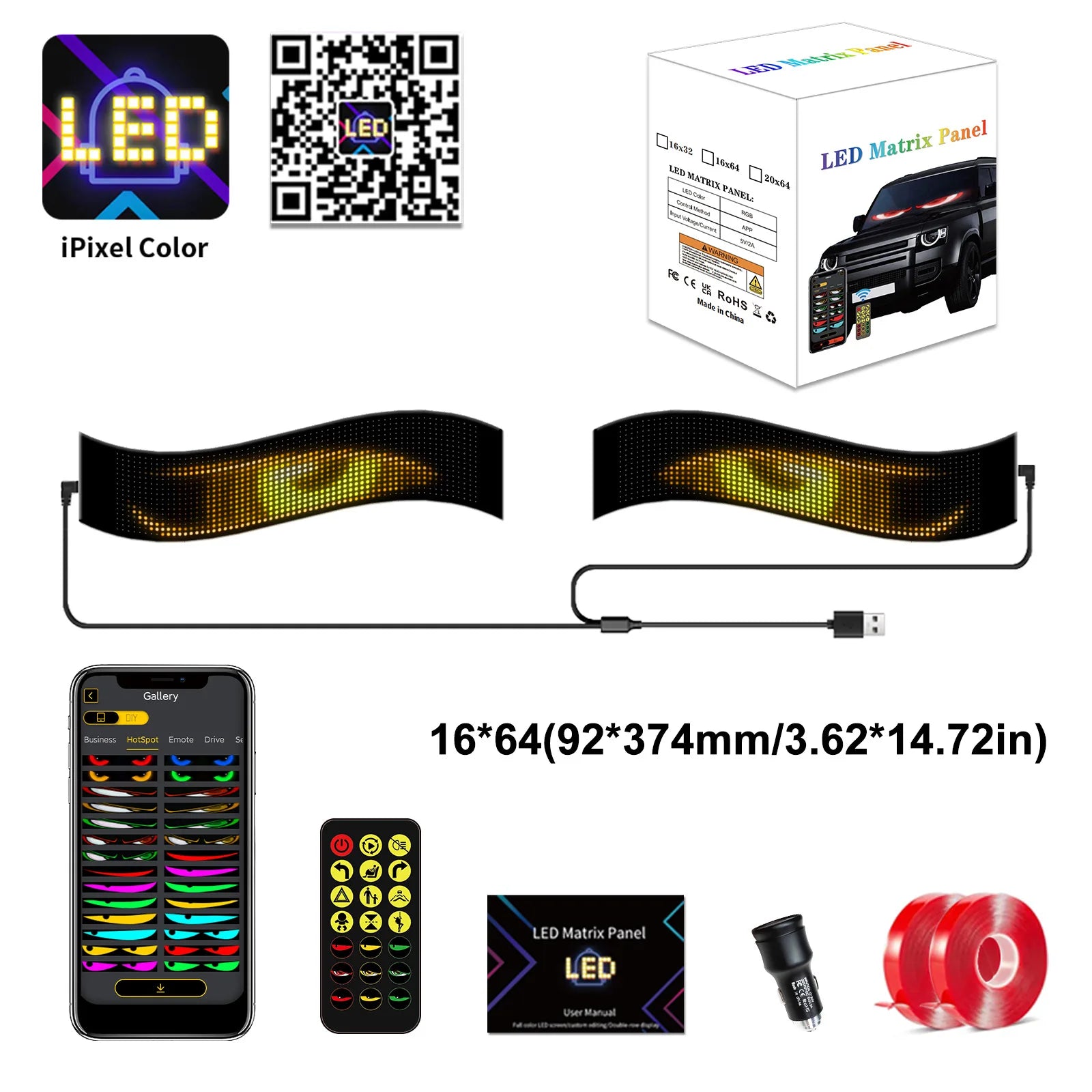LED Matrix Pixel Panel Scrolling Bright Advertising LED Signs Flexible RGB Car Pattern Graffiti Scrolling Text Animation USB 5V