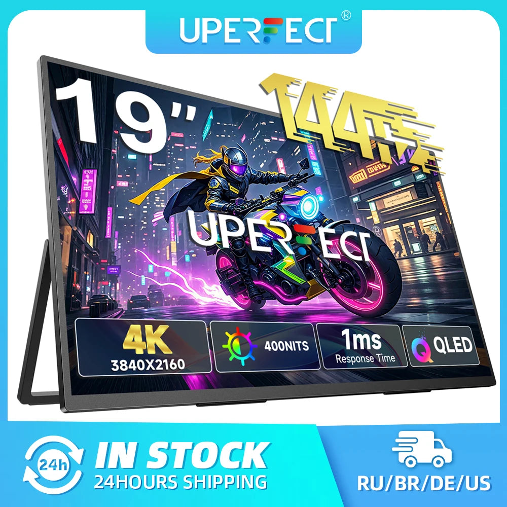 UPERFECT 4K QLED Portable Monitor 19" UHD 3840x2160 Laptop Display 100% DCI-P3 Aluminum Design Travel Gaming Screen For PC Phone