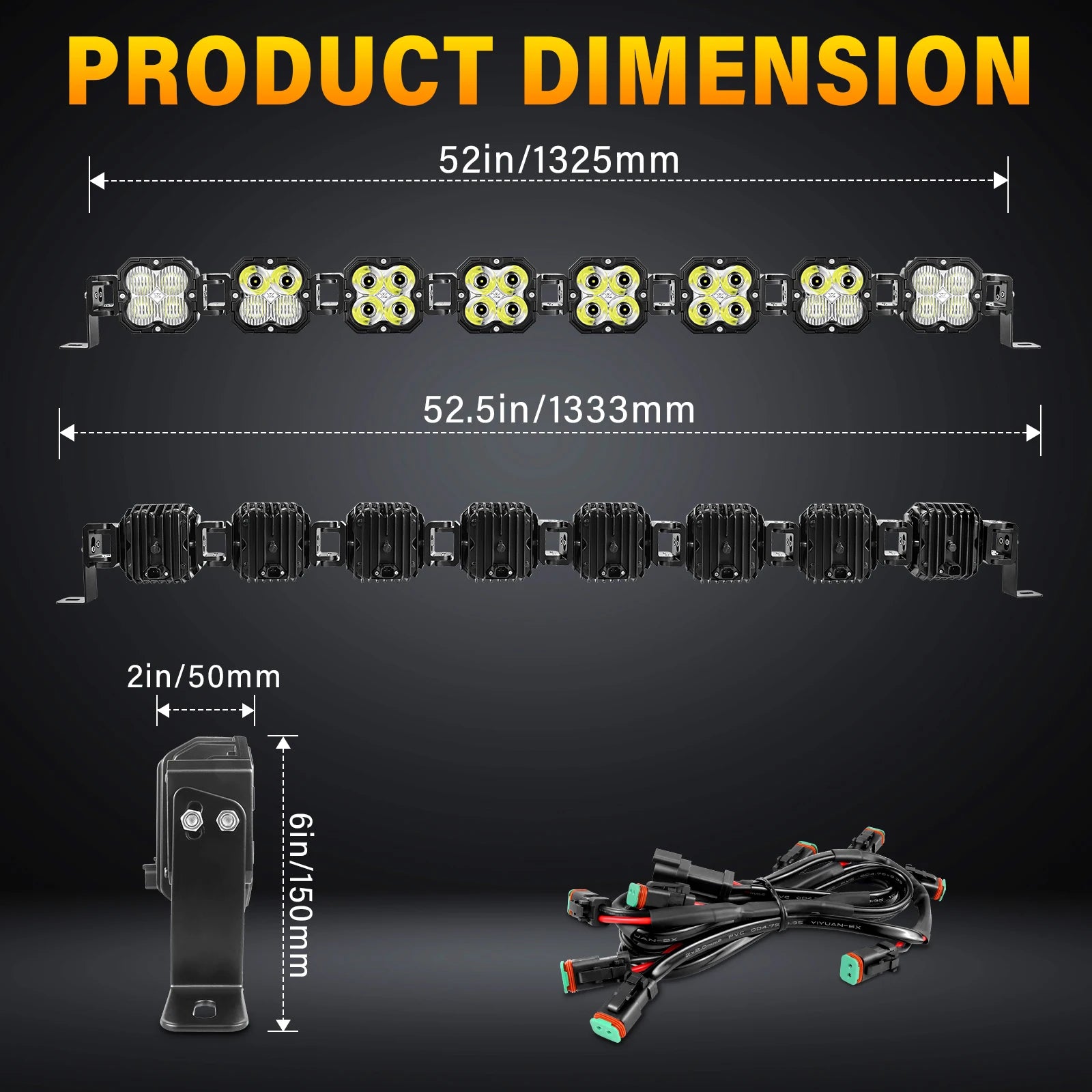 Auxtings 52 Inch 240W Linkable LED Light Bar, Cube Pod Lights, Flood/Spot/Combo Beam, 5500K Amber/White Offroad Driving
