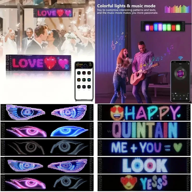 LED Matrix Pixel Panel USB 5V RGB Car Sign Bluetooth App Control Flexible Addressable Pattern Graffiti Scrolling Text Animation