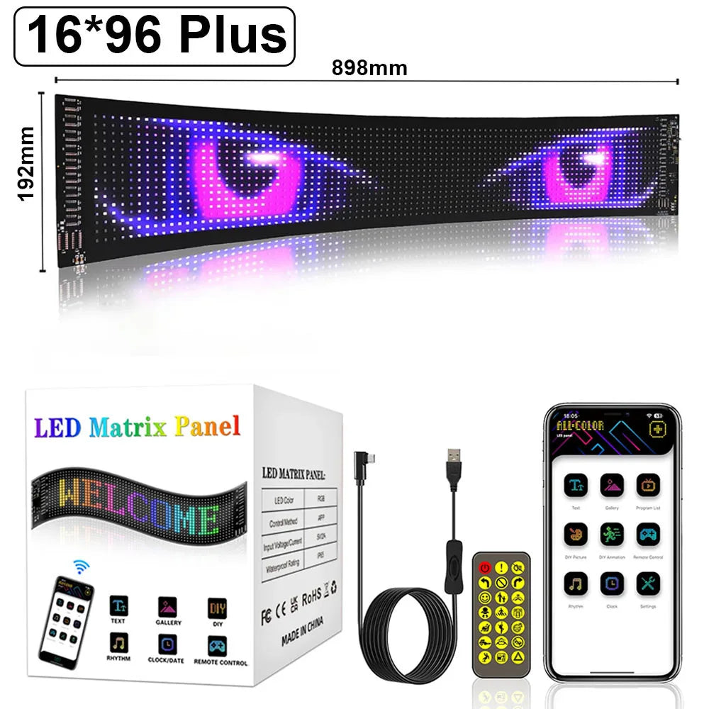 LED DIY Matrix Pixel Panel Led Display Truck Eye Car Sign Animation Bluetooth App Control Programmable Flexible Screen