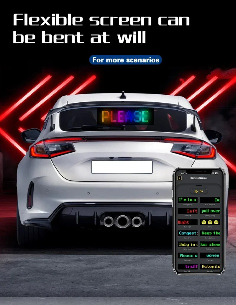 Car LED Matrix Pixel Panel DIY RGB LIghting Graffiti Scrolling Text Board Windshield Advertising Screen Bluetooth APP Control
