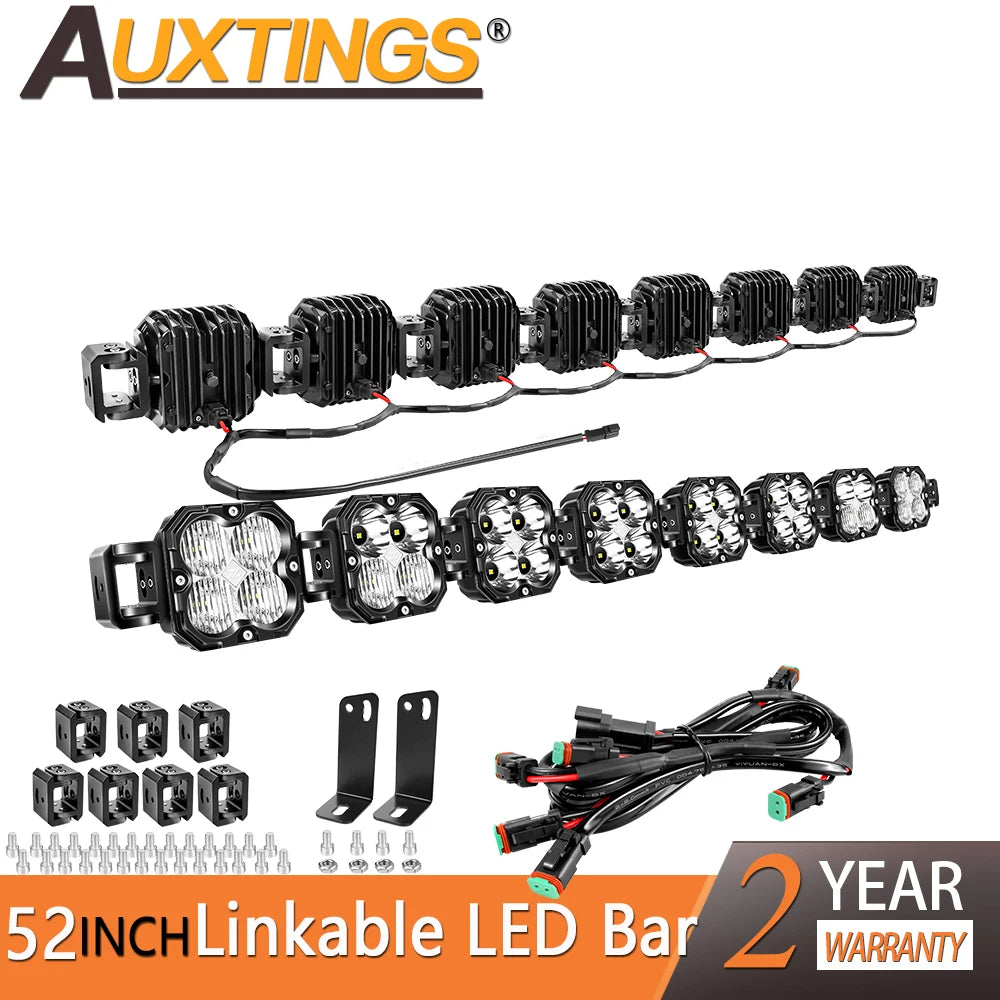 Auxtings 52 Inch 240W Linkable LED Light Bar, Cube Pod Lights, Flood/Spot/Combo Beam, 5500K Amber/White Offroad Driving