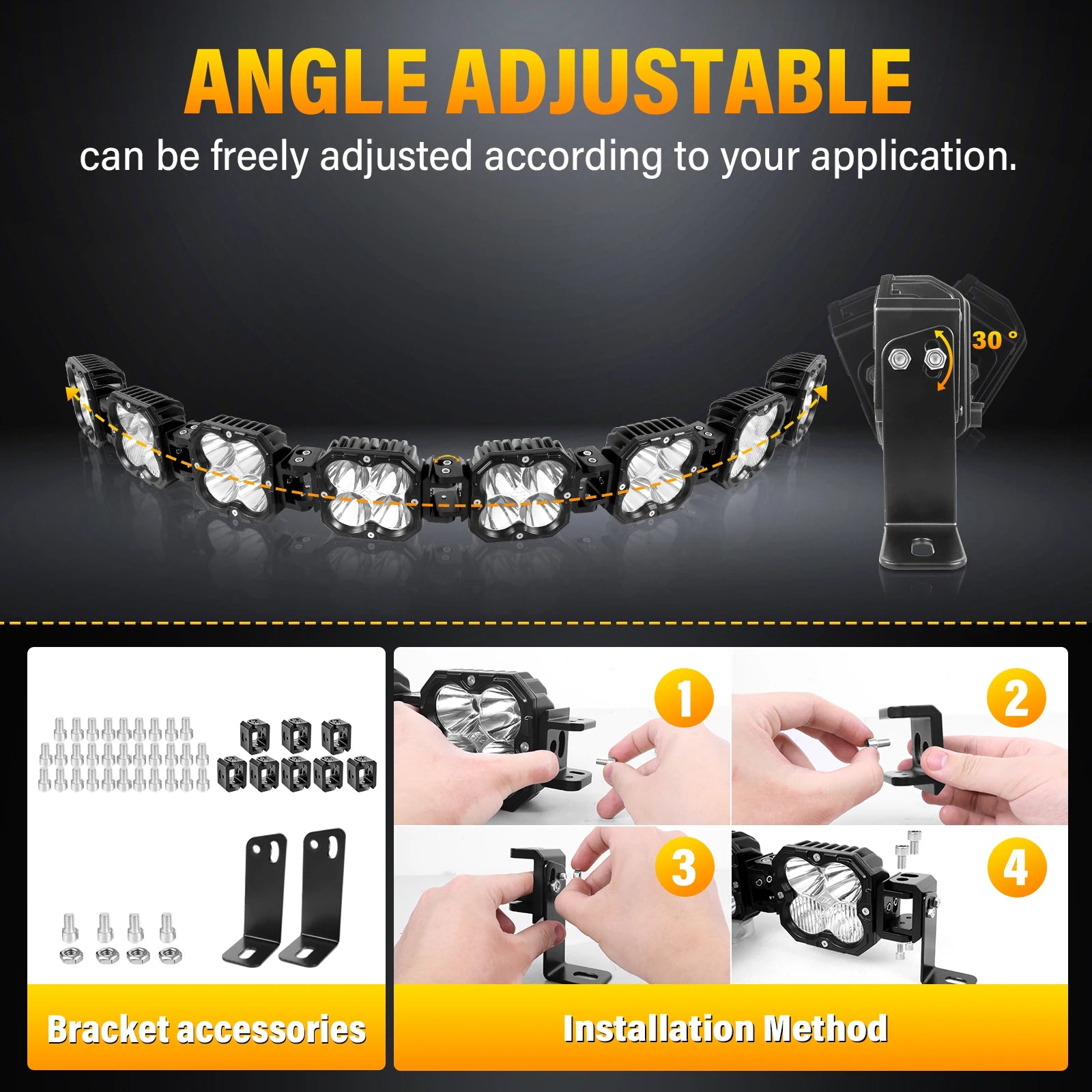 Auxtings 52 Inch 240W Linkable LED Light Bar, Cube Pod Lights, Flood/Spot/Combo Beam, 5500K Amber/White Offroad Driving