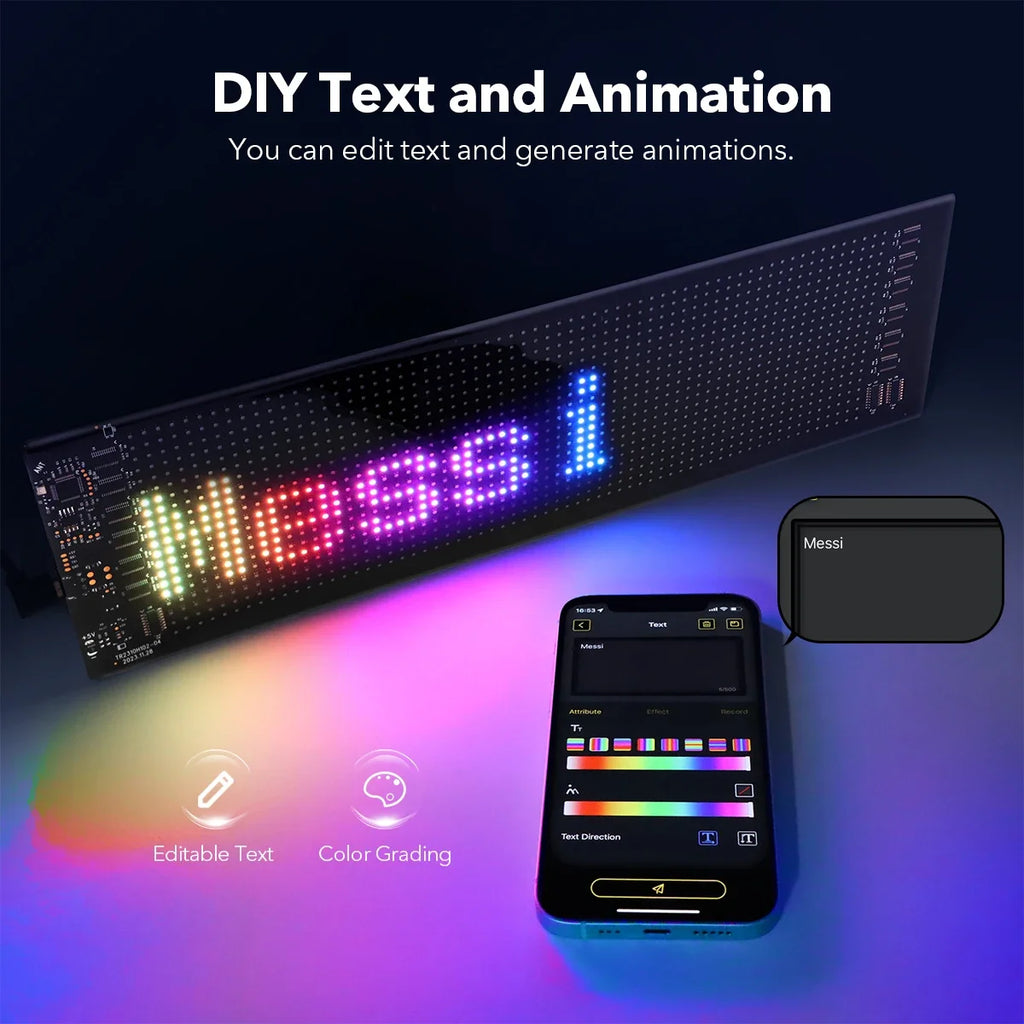 LED Matrix Pixel Panel Advertising Light Flexible RGB Pattern Scrolling Display Car Shop Reminder Light Festival Surprise Tool