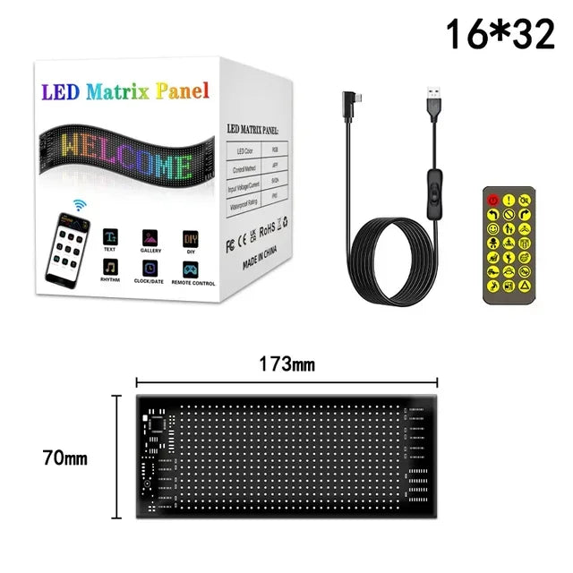 Car LED Matrix Pixel Panel DIY RGB LIghting Graffiti Scrolling Text Board Windshield Advertising Screen Bluetooth APP Control