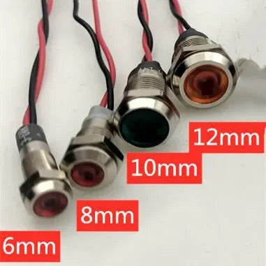 6mm 8mm 10mm 12mm LED Metal Indicator light waterproof Signal lamp with wire 3V 5V 6V 12V 24V 220v red yellow blue green white