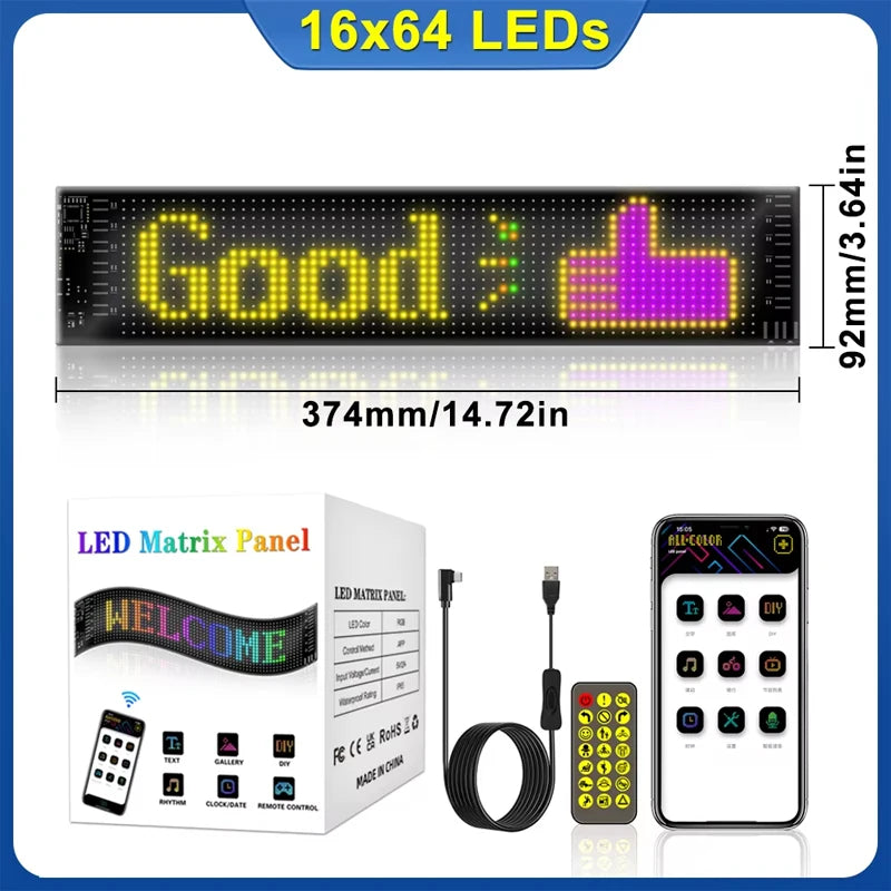 LED Matrix Pixel Panel Scrolling Bright Advertising LED Signs Flexible RGB Car Pattern Graffiti Scrolling Text Animation USB 5V