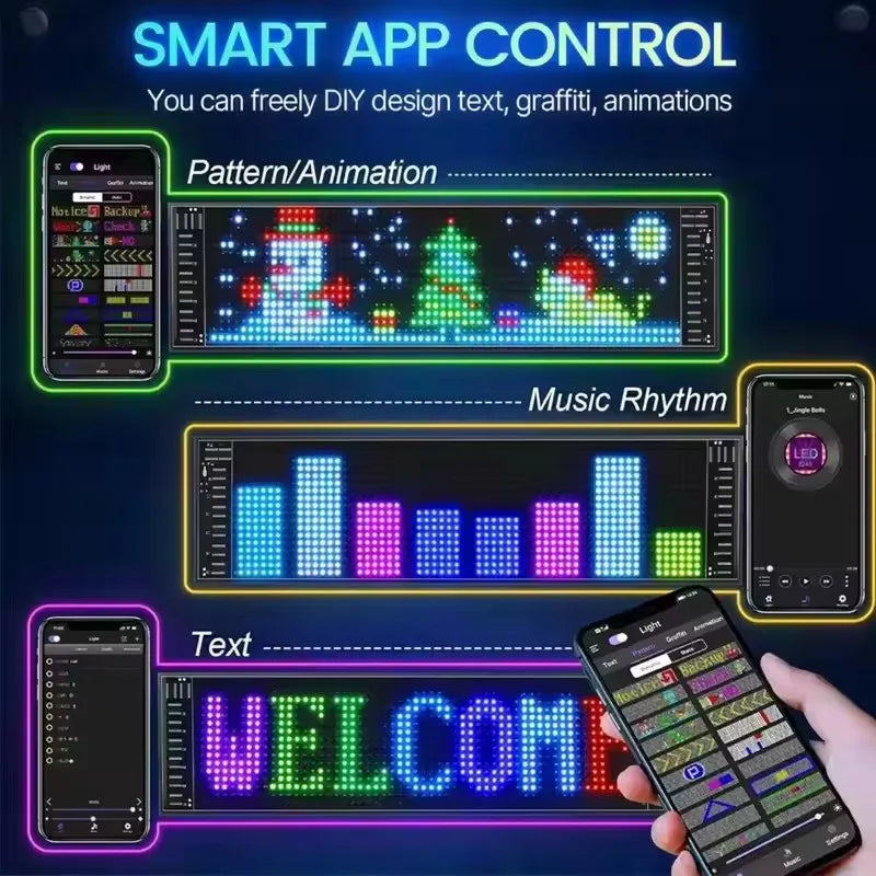 LED Matrix Pixel Panel Light Flexible Programmable Demon Eyes LED Car Sign Bluetooth App Control Scrolling Advertising LED Signs