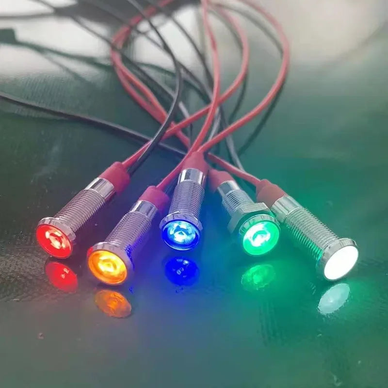 6mm 8mm 10mm 12mm LED Metal Indicator light waterproof Signal lamp with wire 3V 5V 6V 12V 24V 220v red yellow blue green white