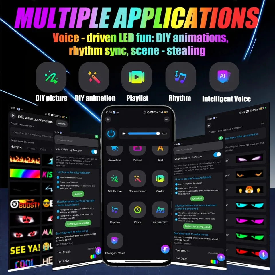 LED Matrix Panel AI Voice Function Devil's Eye Flexible Screen App Control DIY Programmable Lighting for Car Decor Accessories