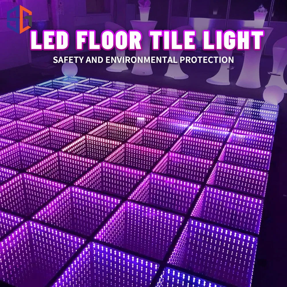 0.5x0.5m Stage LED Dance Floor Light 3d Mirror Abyss Tempered Glass LED Dancing Floor Tiles for DJ Disco Club Wedding Party