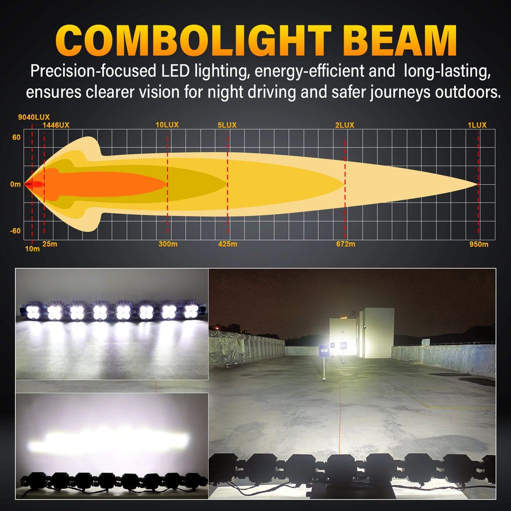 Auxtings 52 Inch 240W Linkable LED Light Bar, Cube Pod Lights, Flood/Spot/Combo Beam, 5500K Amber/White Offroad Driving