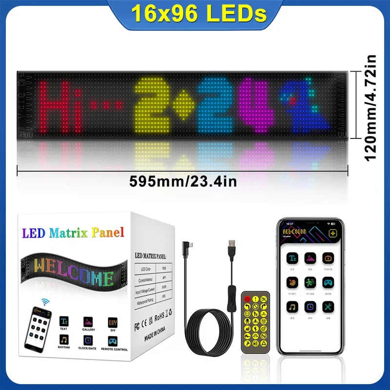 LED Matrix Pixel Panel Scrolling Bright Advertising LED Signs Flexible RGB Car Pattern Graffiti Scrolling Text Animation USB 5V