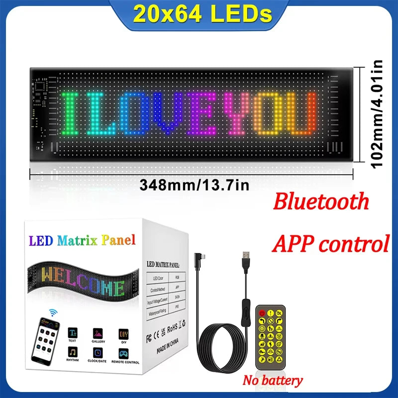 LED Matrix Pixel Panel Scrolling Bright Advertising LED Signs Flexible RGB Car Pattern Graffiti Scrolling Text Animation USB 5V