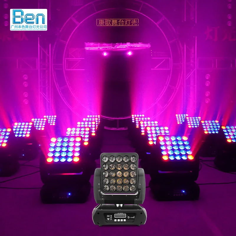 RGBW 4in1 Led Matrix Beam Moving Head Light 12w*25pcs RBG Moving Head Led Moving Head Wash Beam For Stage DJ Party Lights