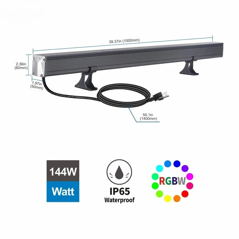 144W 40'' Linear RGBW 5000K Daylight LED Flood Wall Washer Light for Outdoor Landscape Garden Office Remote Aluminum