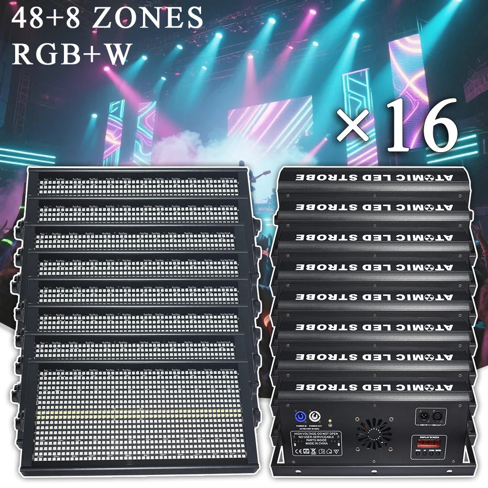 16PCS/Lot 200W LED RGBW 4in1 48+8 Segements Strobe Light White 8000K DMX Super Bright Dj Wash Bar Strobe Stage Lighting Effects