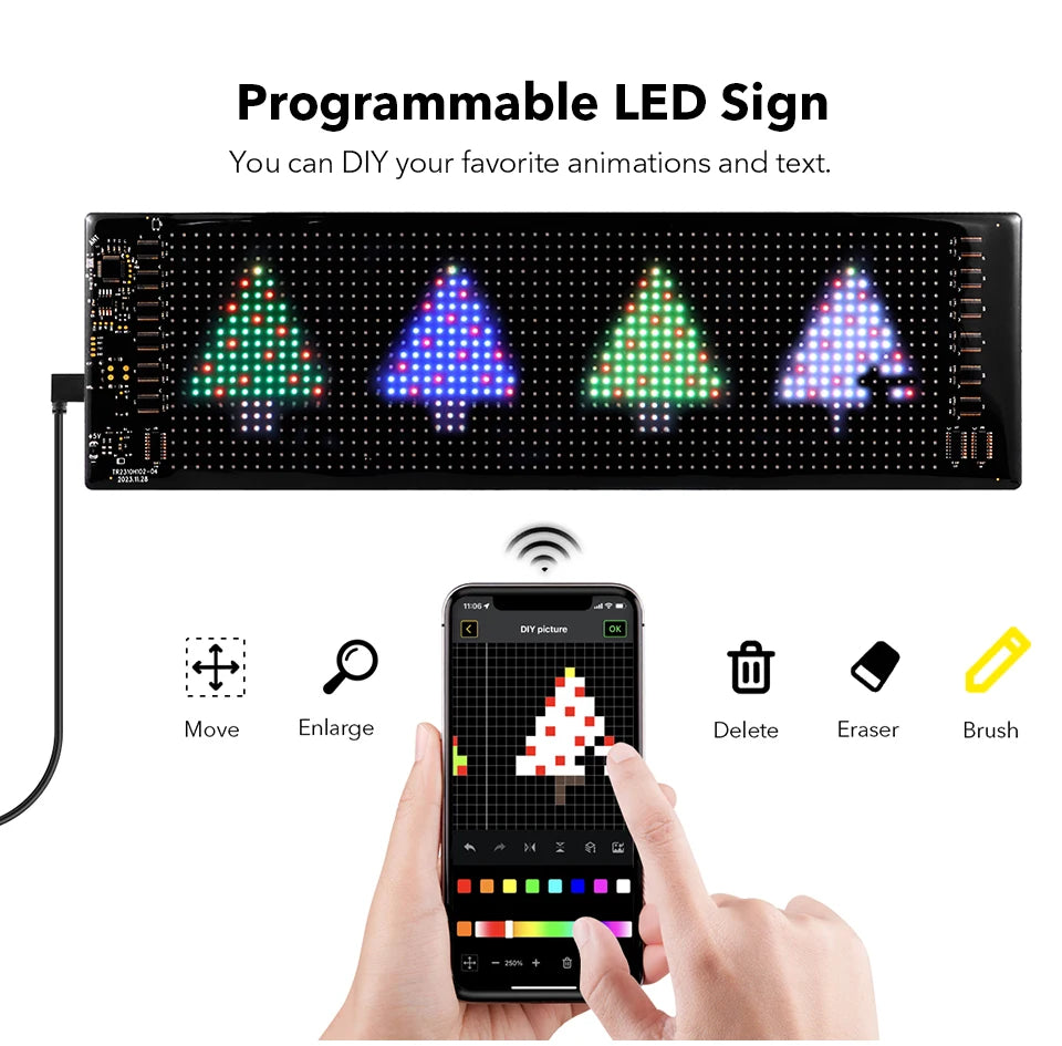 LED Matrix Pixel Panel Advertising Light Flexible RGB Pattern Scrolling Display Car Shop Reminder Light Festival Surprise Tool