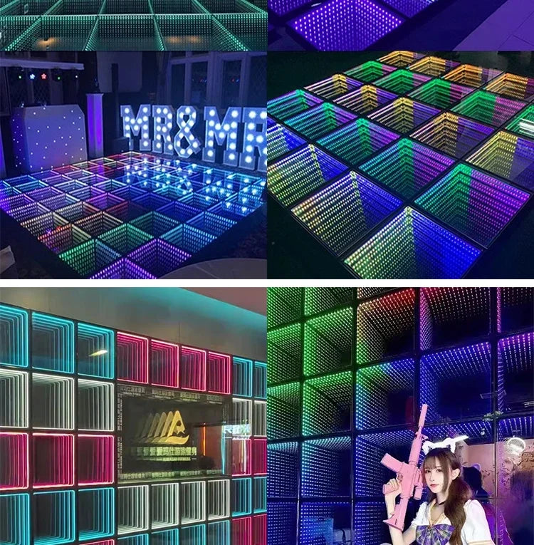 0.5x0.5m Stage LED Dance Floor Light 3d Mirror Abyss Tempered Glass LED Dancing Floor Tiles for DJ Disco Club Wedding Party